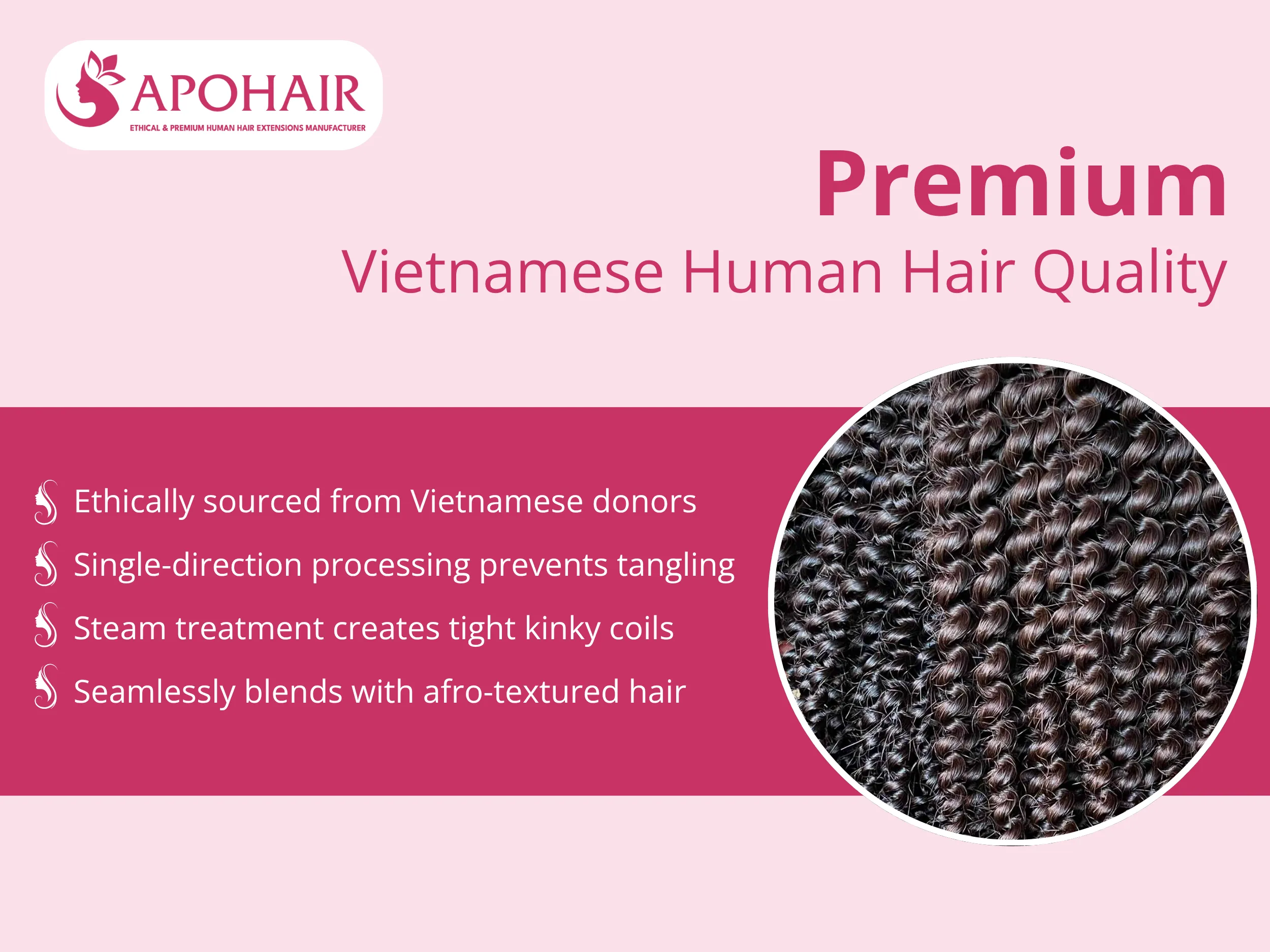 We source hair ethically from Vietnamese donors, maintaining natural cuticle alignment
