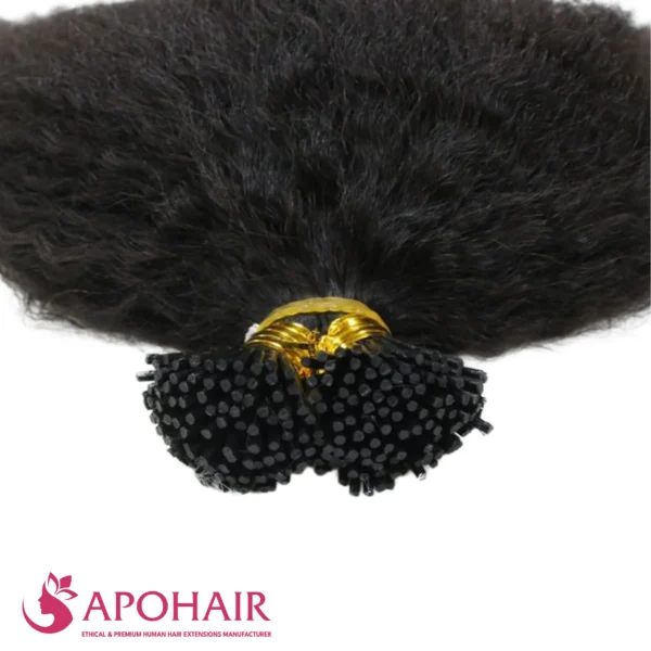 kinky straight i tip close up hair