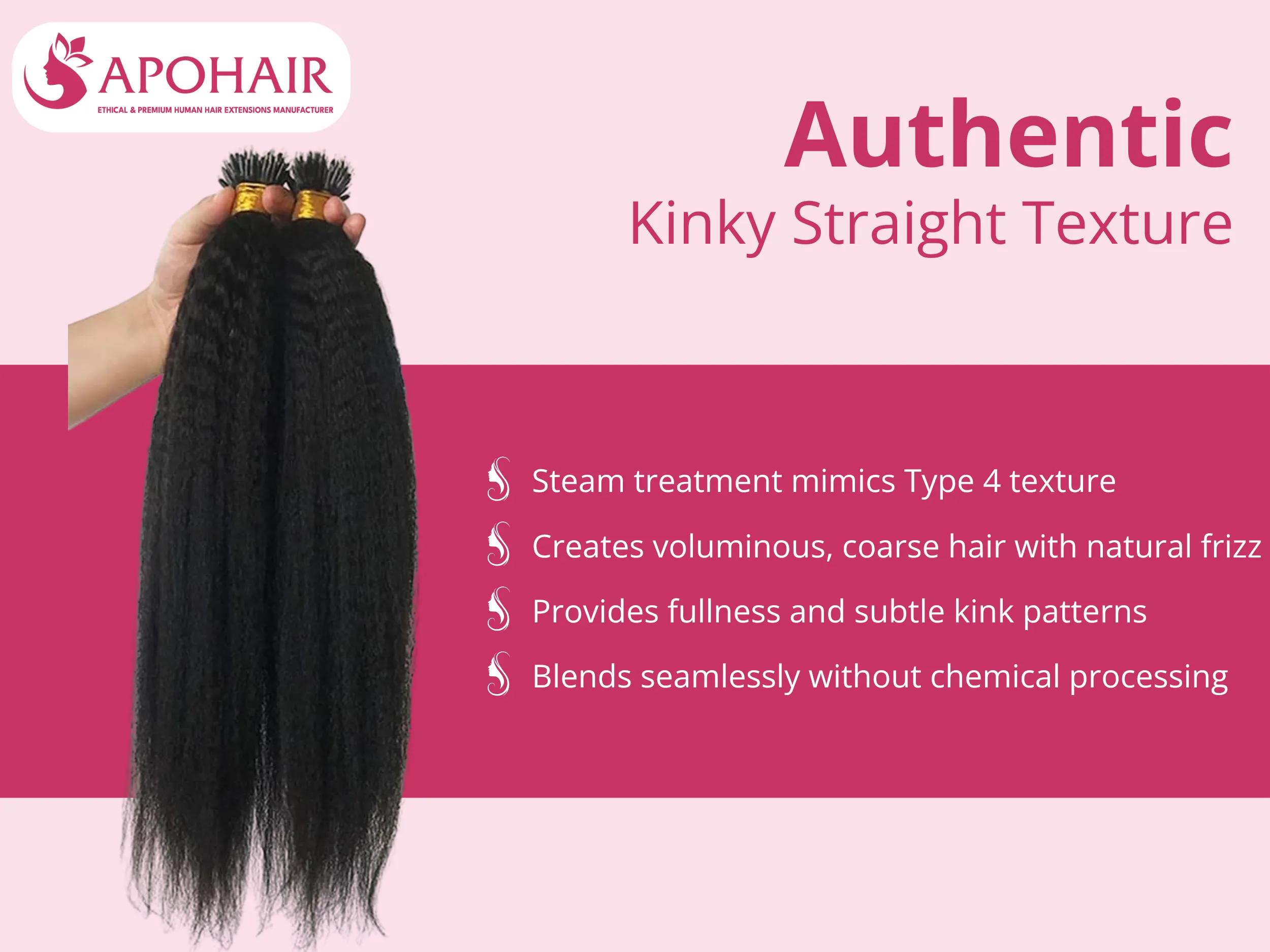 Steam treatment creates voluminous, coarse texture mimicking blow-dried Type 4 hair