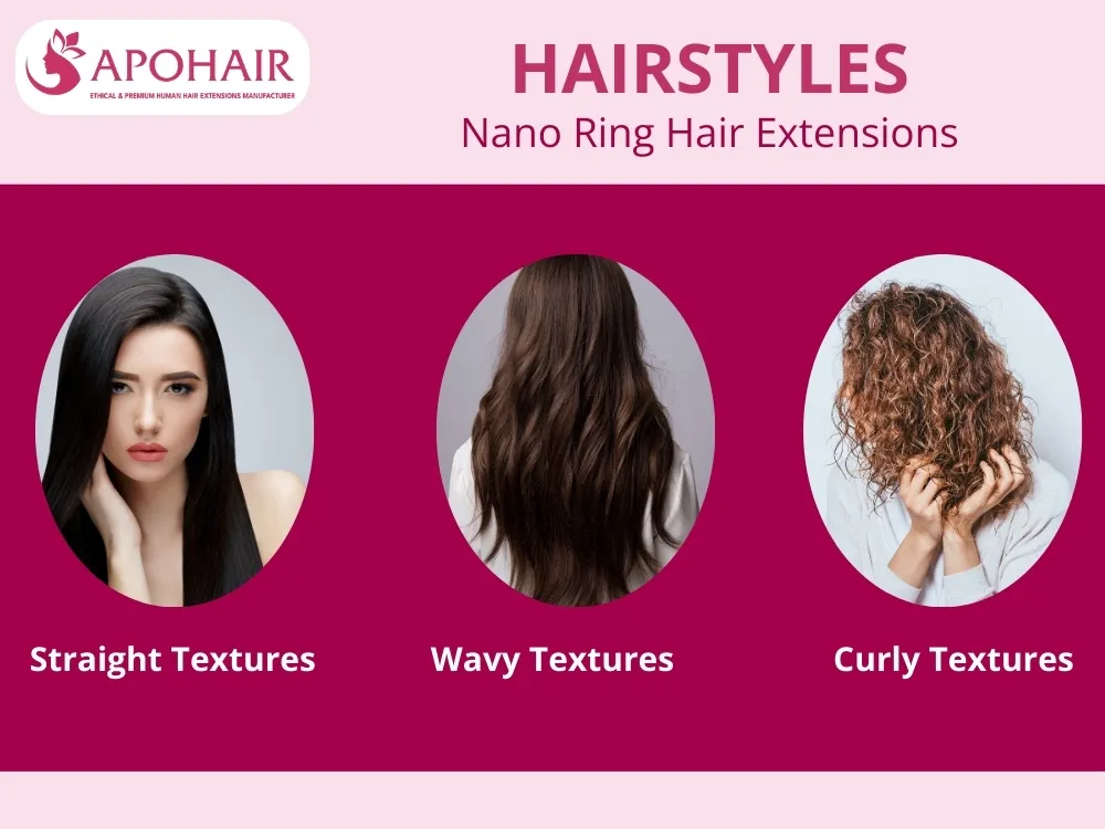 APOHAIR offers diverse Nano Ring Hair Extensions in 12 textures, categorized into three families