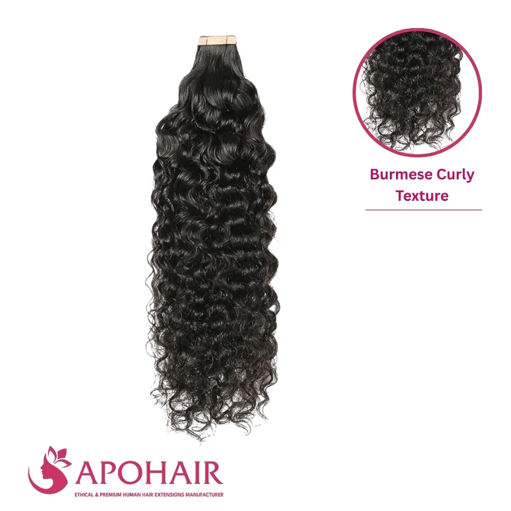 Natural burmese curly normal tape in hair extensions