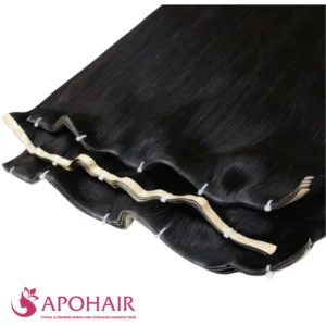 natural straight long tape in close up hair