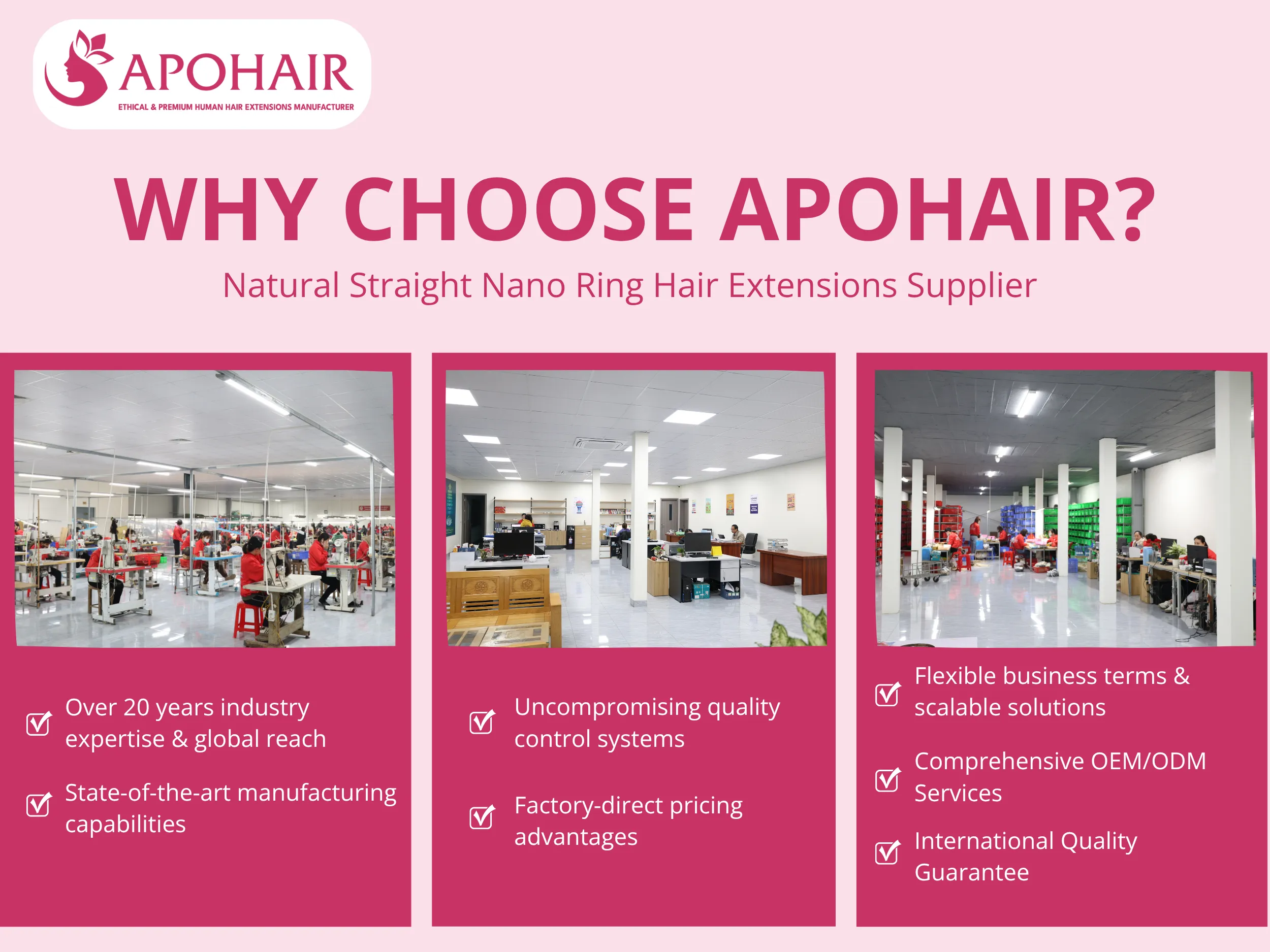Seven compelling advantages position APOHAIR as your strategic partner for Natural Straight Nano Ring Hair Extensions