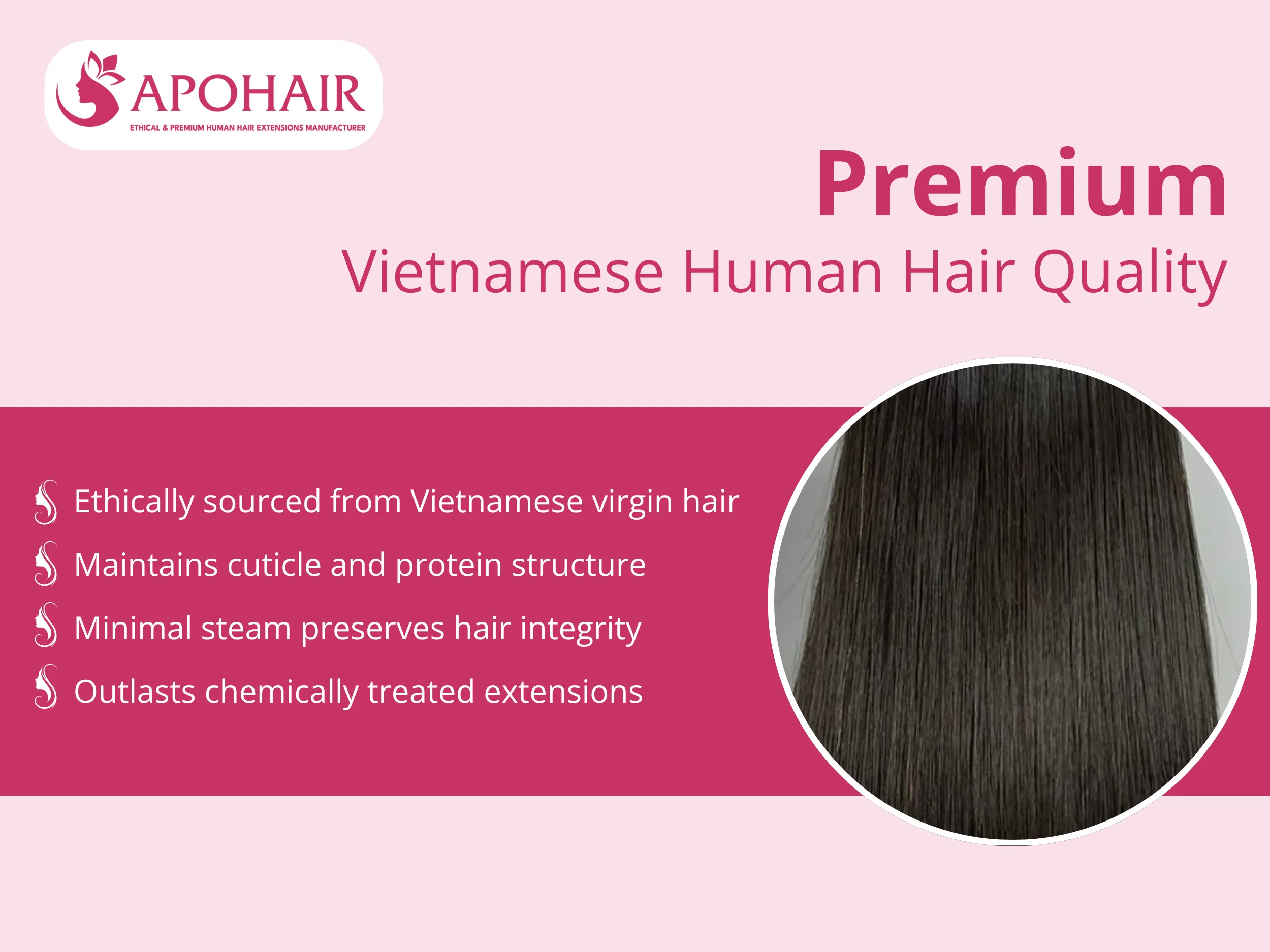 Sourced from Vietnamese donors, maintains cuticle alignment and natural protein structure