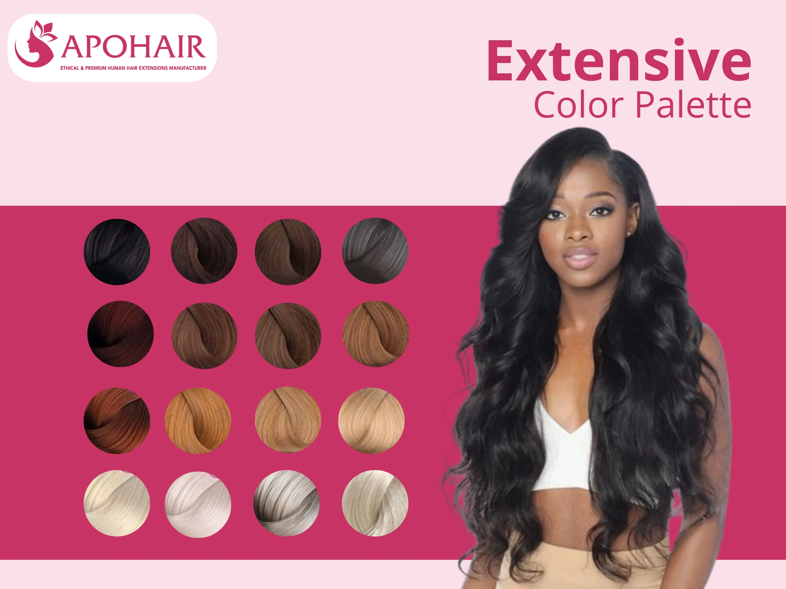 Our extensive shade range spans natural blacks through platinum blondes, including highlighted and custom color-matching services