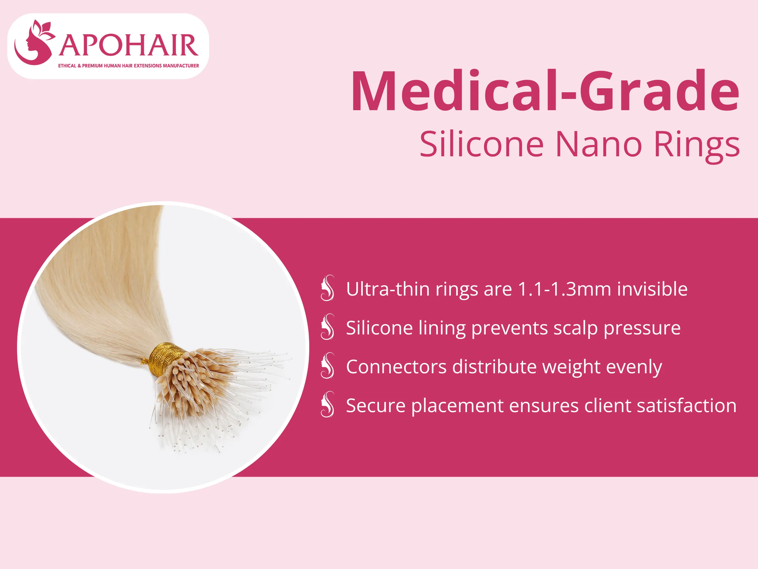 Ultra-thin plastic rings lined with medical-grade silicone create invisible attachment points