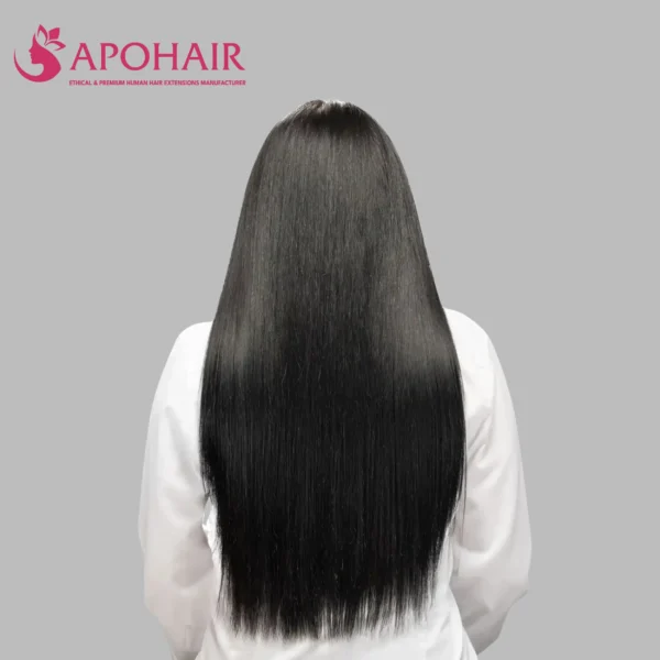 natural wavy v tip hair extension on woman