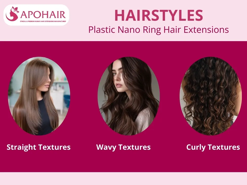 APOHAIR offers 12 textures of plastic nano ring extensions in three styles