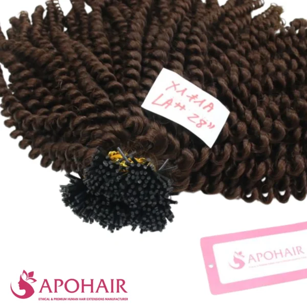 romantic curly i tip close up hair