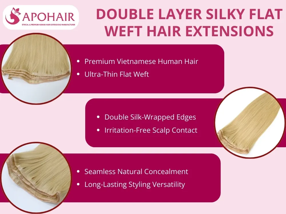 Double Layer Silky Flat Weft Extensions provide durable, comfortable, and natural-looking hair