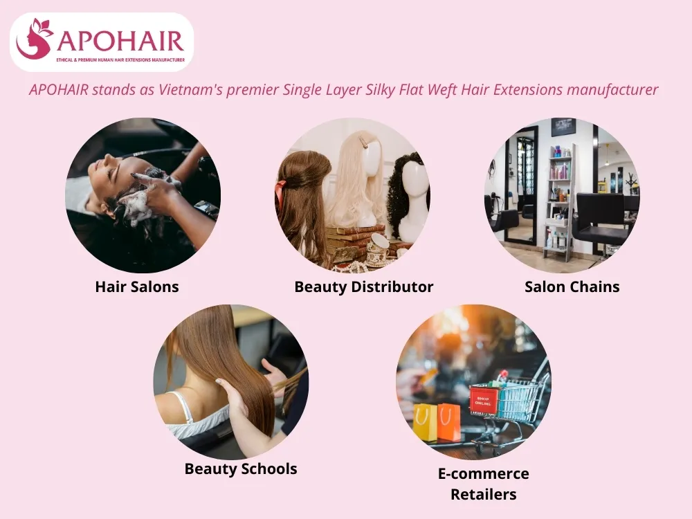Wholesale single layer silky flat weft extensions partnerships are ideal for salons, distributors, salon chains, beauty schools, and e-commerce retailers