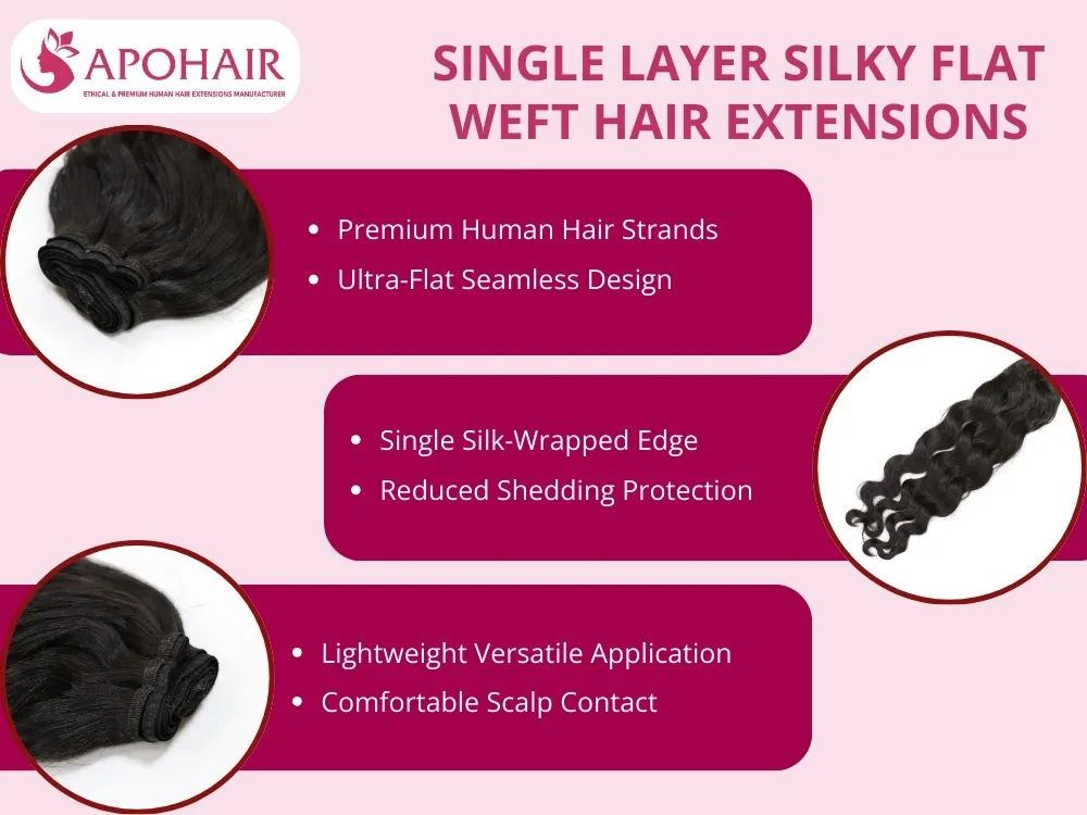 Single Layer Silky Flat Weft Hair Extensions offer an invisible, comfortable, and shed-free hair enhancement