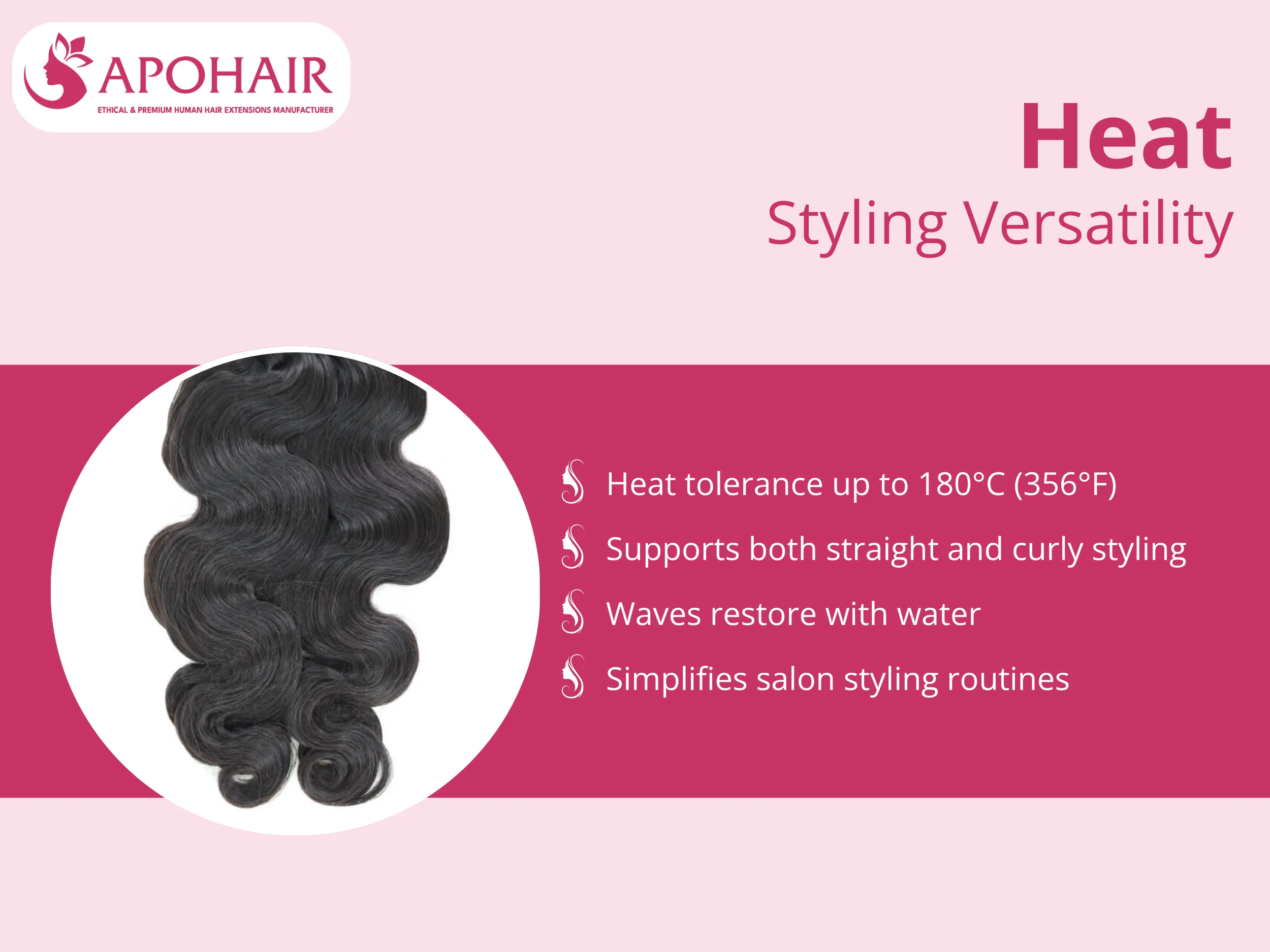 These extensions withstand up to 180°C (356°F), enabling versatile straight or curled styling