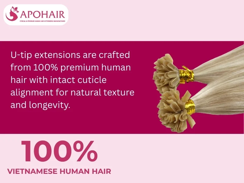 These high-quality U-tip extensions are made from 100% human hair with keratin bonds
