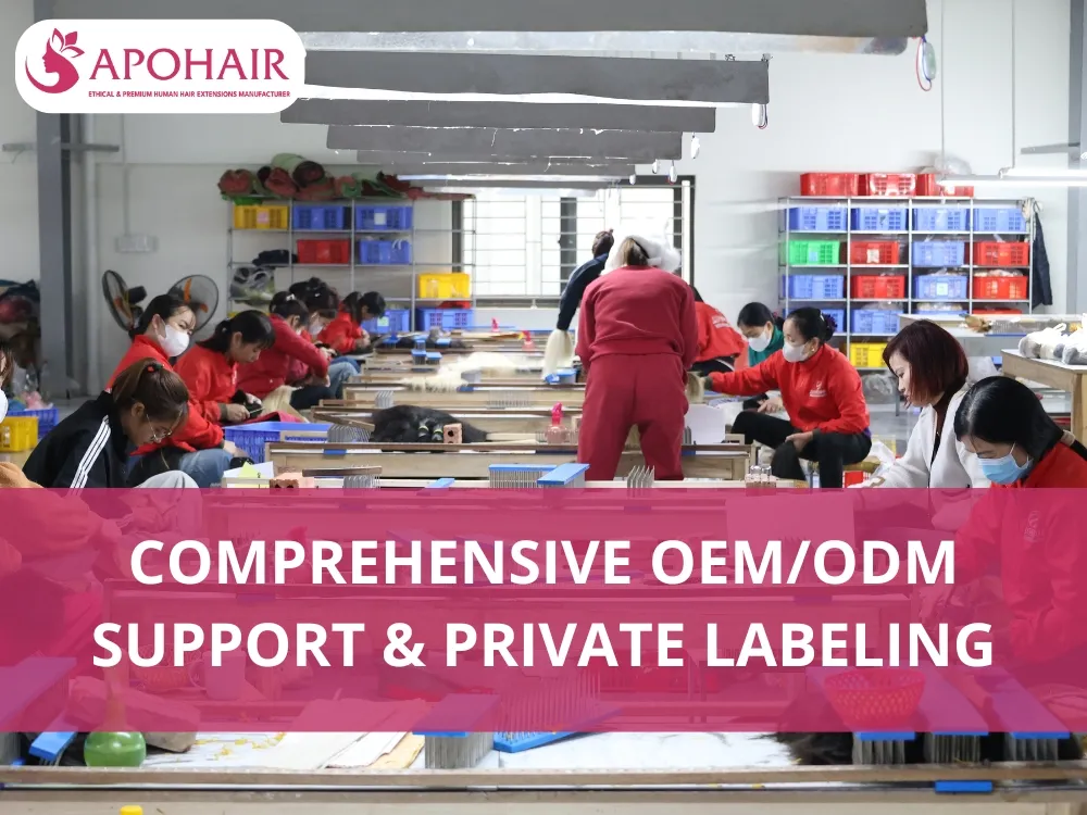 Full-service customization offers texture, length, color, density modifications, and private label packaging design