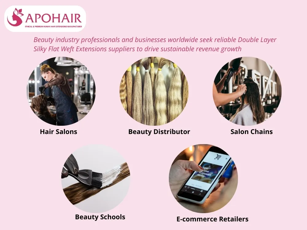 APOHAIR's wholesale Double Layer Silky Flat Weft Hair Extensions program targets diverse beauty businesses from salons to e-commerce retailers
