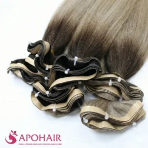 ombre color yaki straight long tape in hair extensions with a close look