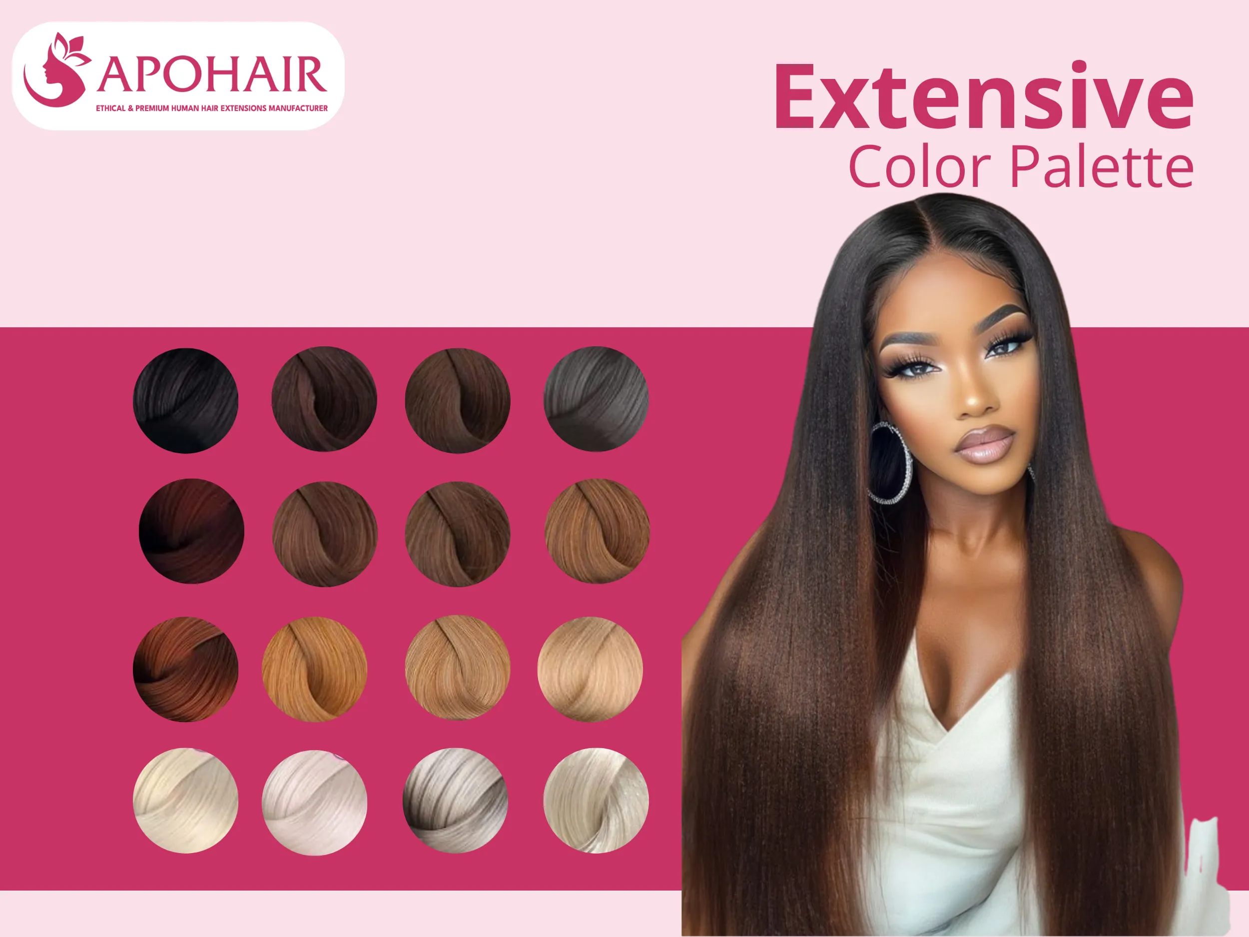 From jet black (#1) to platinum blonde (#60), our range includes 40+ shades with custom color matching available