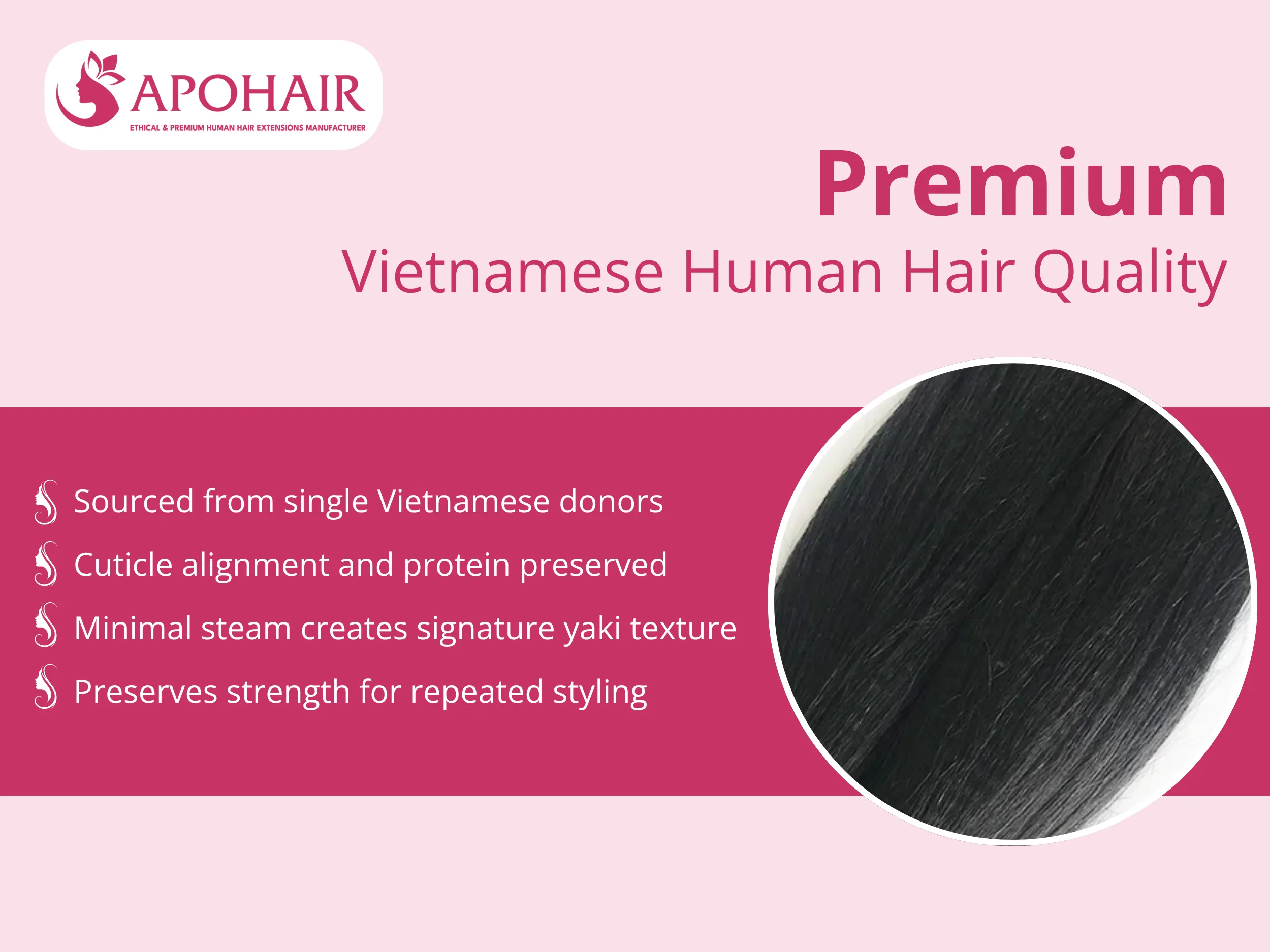 Sourced ethically from single donors across Vietnam, each strand maintains cuticle alignment and natural structure