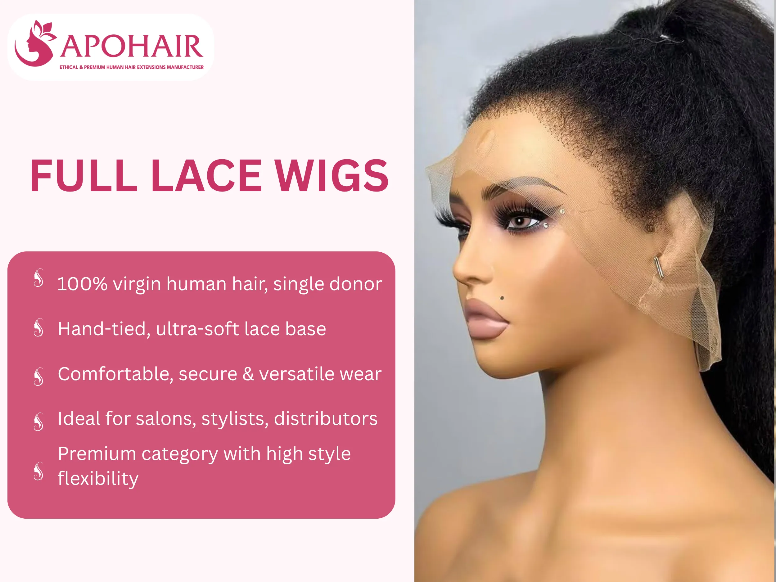 Full lace wigs hand-tie hair to a lace base for a natural, versatile style