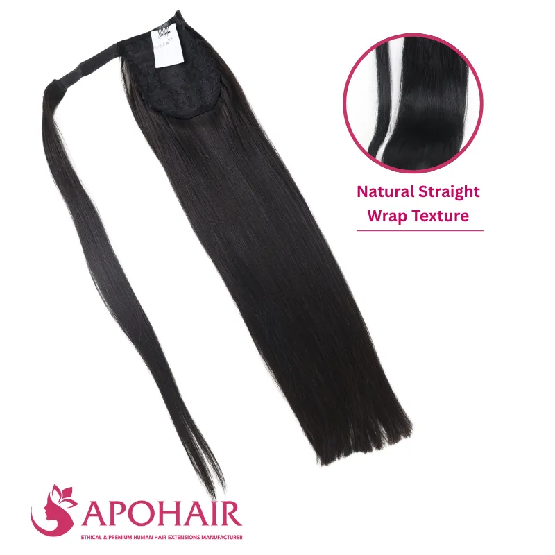 natural black straight wrap ponytail