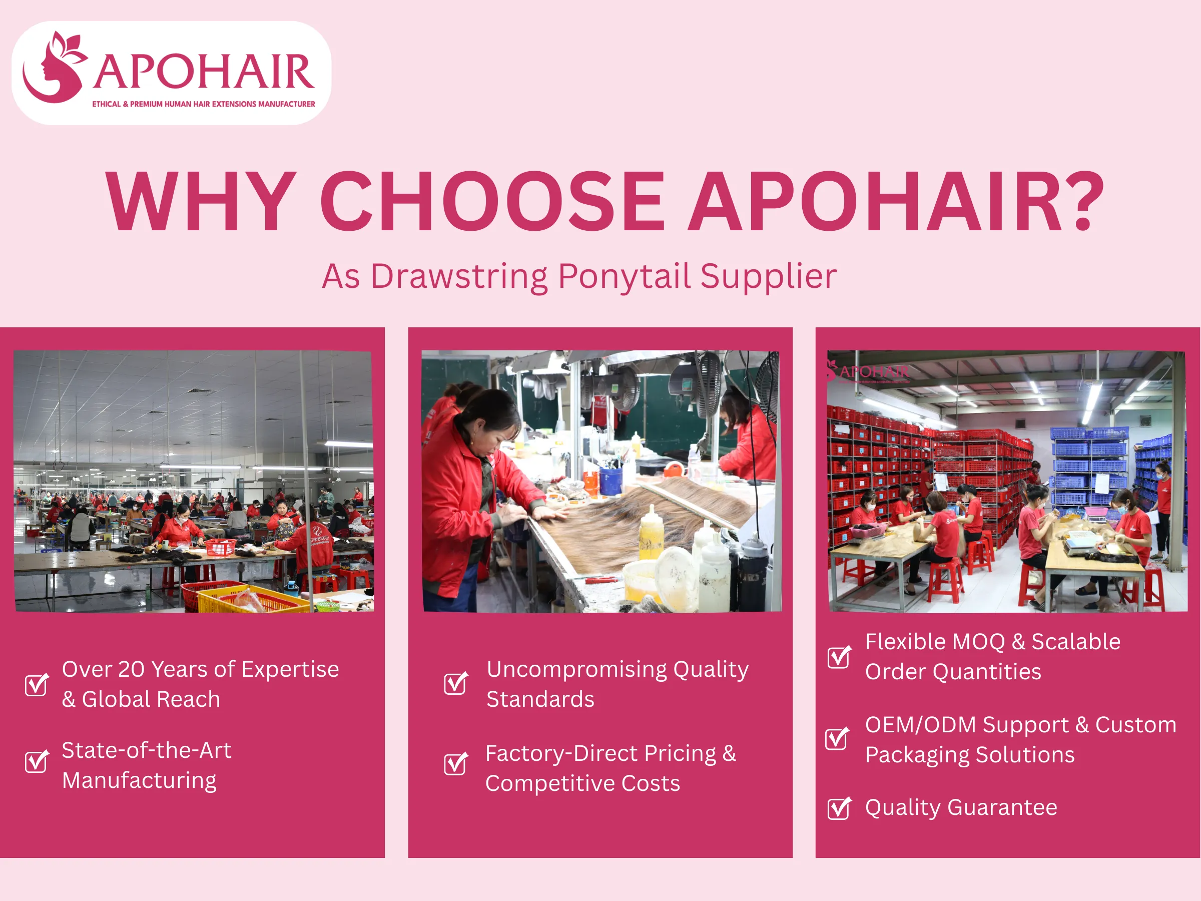 APOHAIR offers premium, factory-direct hair extensions with global reach and flexible scaling