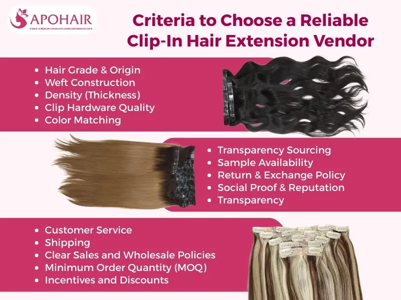 Three key pillars—quality, reputation, and service—define a reliable clip-in hair extension vendor
