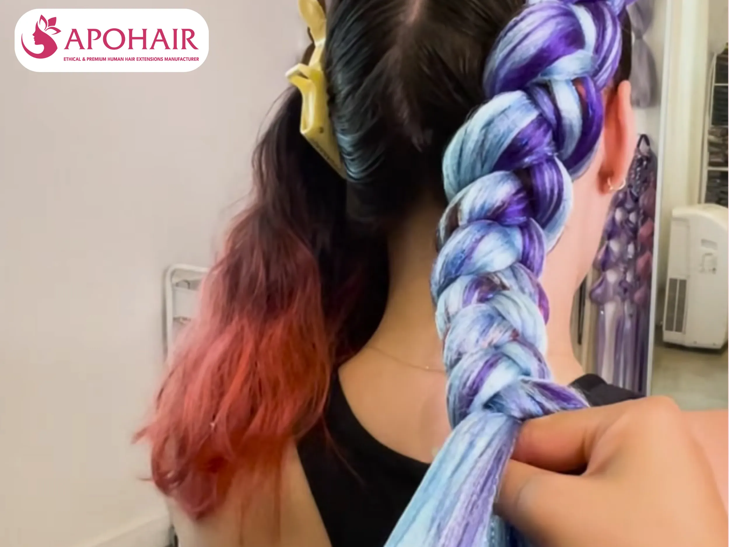 Braid to the end, secure with elastic, and dip in hot water