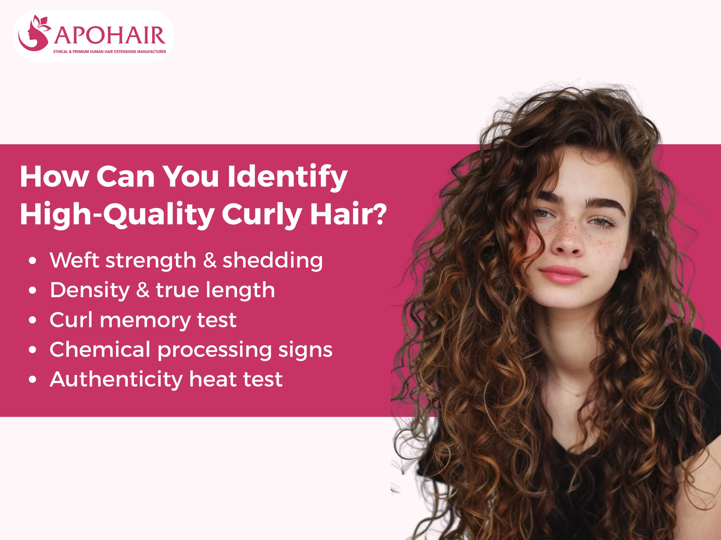 Identify high-quality curly hair through weft strength, true density, curl memory, chemical detection, and authenticity tests