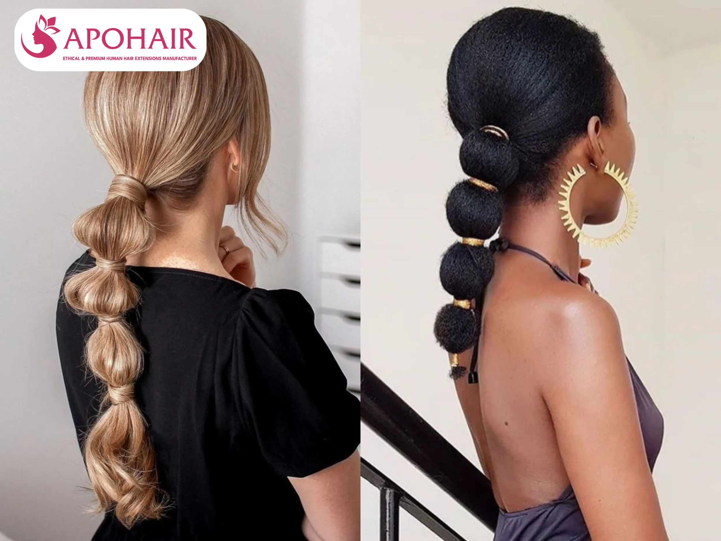 Low bubble braids create a relaxed, playful silhouette