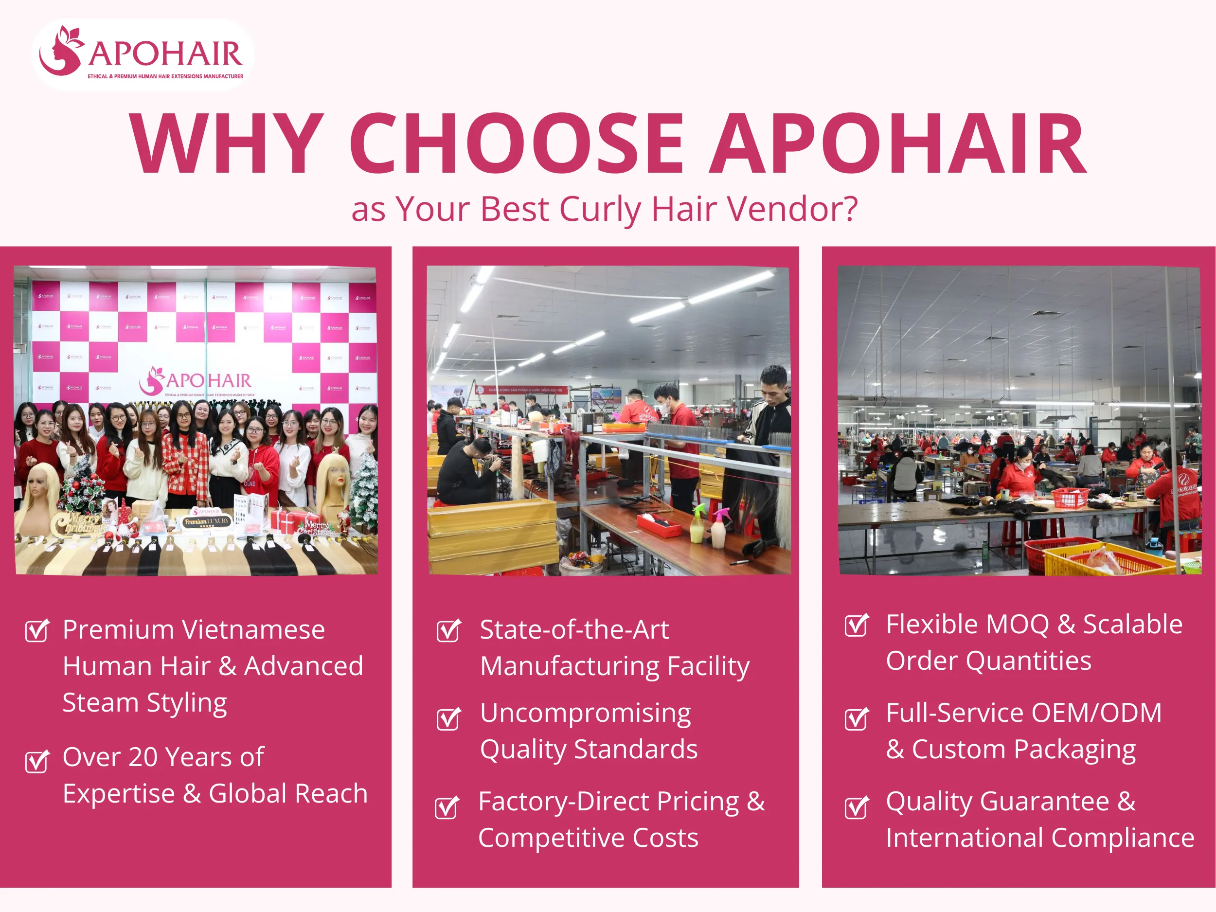 APOHAIR delivers premium Vietnamese curly hair with factory-direct pricing, strict quality control, and scalable wholesale solutions