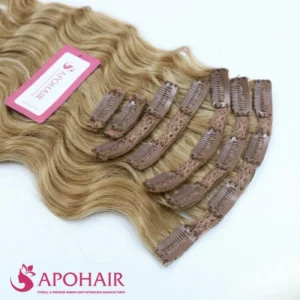 natural wavy blonde normal clip in hair extensions view up close