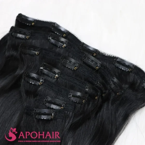 natural wavy normal clip in hair extensions basic color view up close