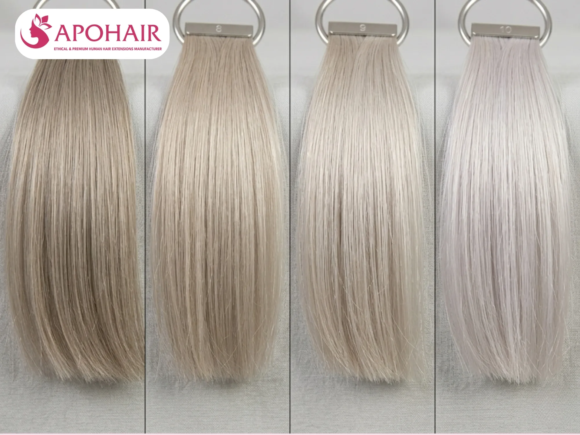 Ash blonde hair extensions showing cool-toned shades with silver undertones