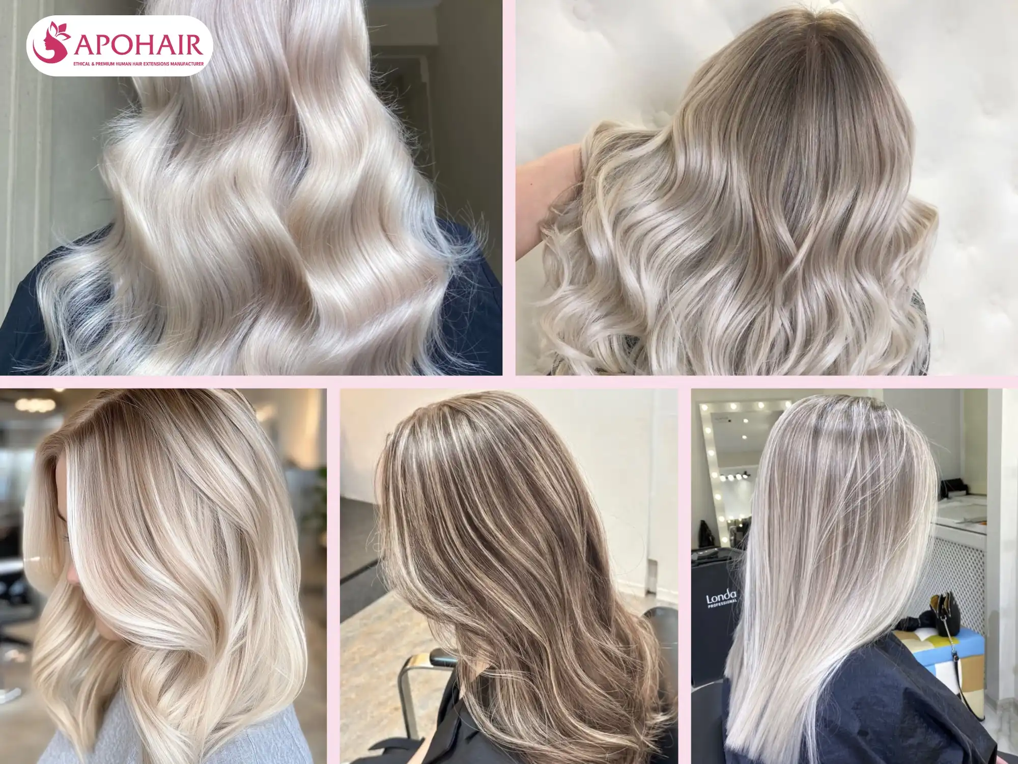 Ash blonde hairstyle variations with soft waves and straight looks