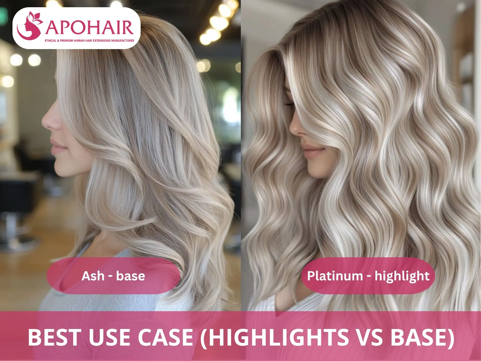 Ash blonde base shade contrasted with platinum blonde highlight style