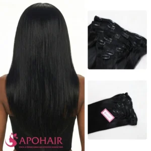 apply natural straight black normal clip in hair extensions