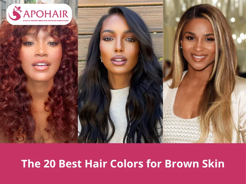 Three women showcasing curly red straight black and blonde hair colors for brown skin