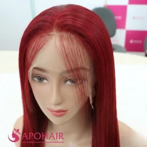 bone straight red full lace wig view up close