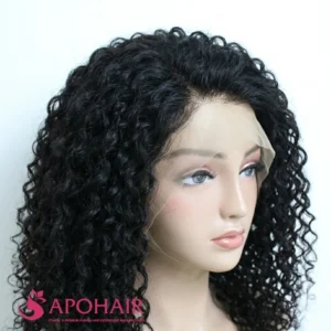 burmese curly black lace front wig view up close