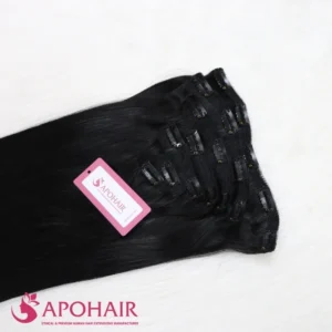 natural straight black normal clip in hair extensions view up close