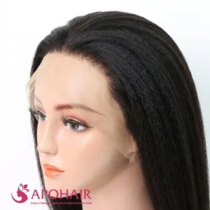 yaki straight black lace front wig view up close