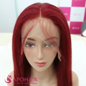 yaki straight red full lace wig view up close