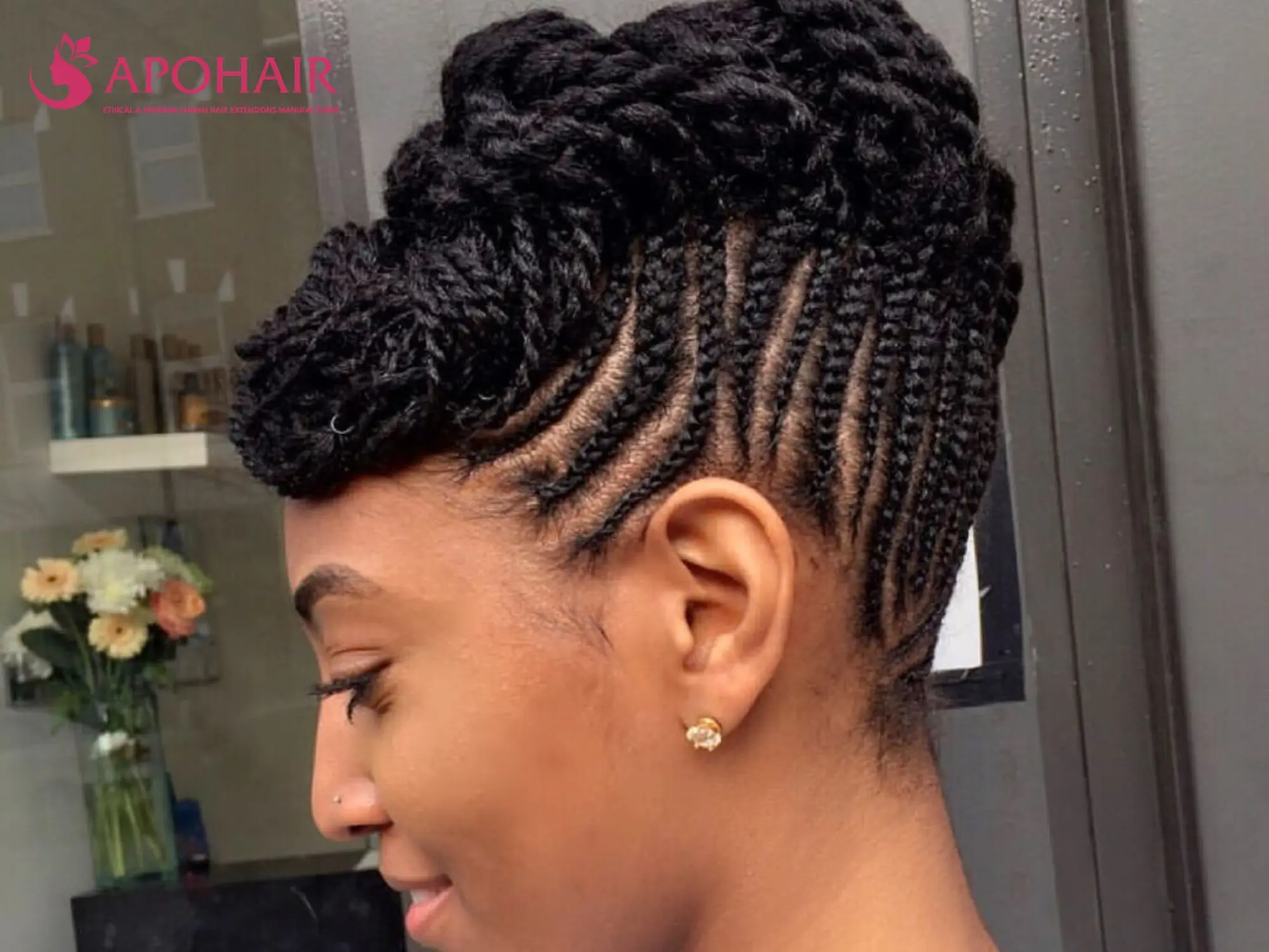 Kiko hairstyle with high crown threaded sections