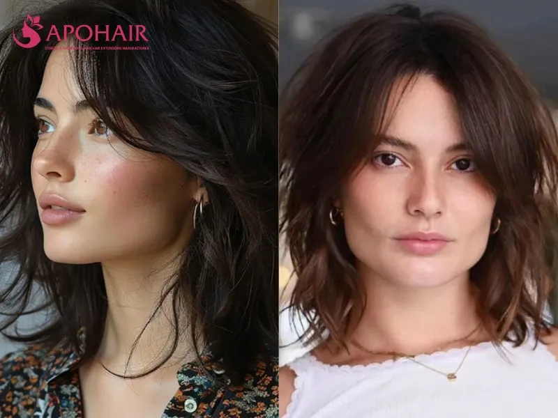 Mid-length wolf cut with textured upper layers and a light broken perimeter