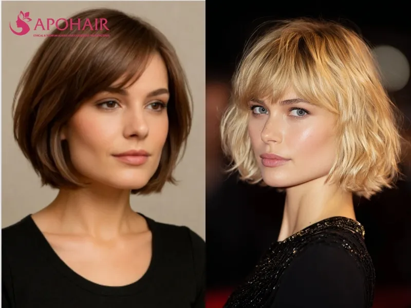Soft rounded bob with wispy ends finishing clear of the jaw corners