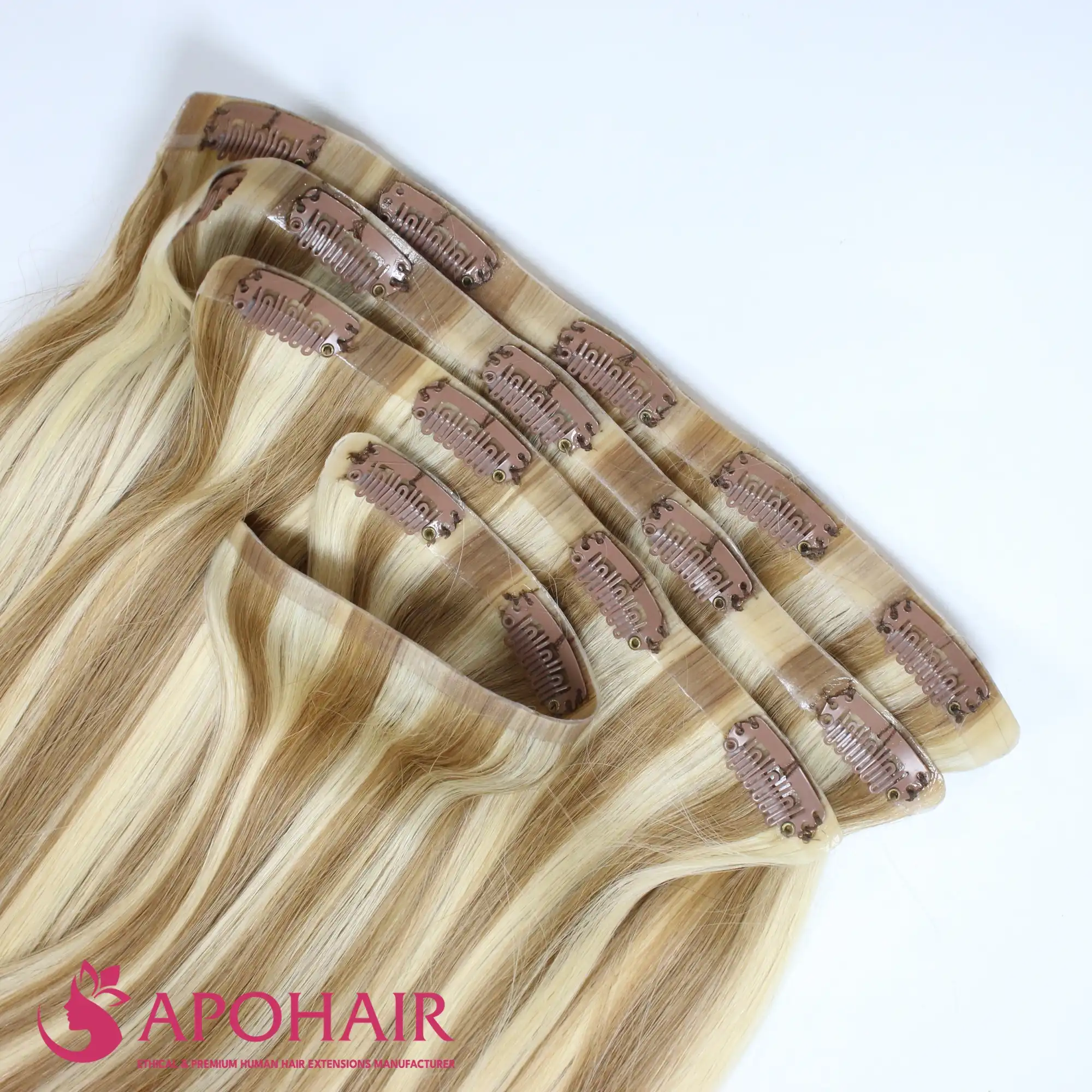 straight seamless clip in hair extensions view up close