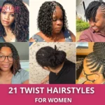 Collage of six twist hairstyles on women with different textures