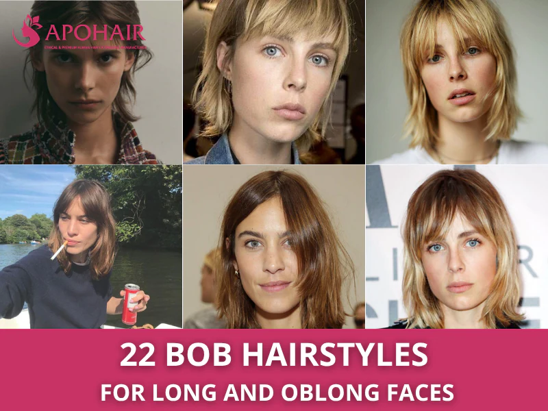 Collage of six bob hairstyles on models with long and oblong faces