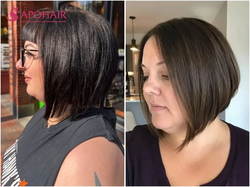Two angled A-line bobs with shorter backs and longer front pieces